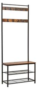 Cuier HENRY cu bancă și suport pentru pantofi, în stil industrial, 32x70x175 cm, maro/negru Vasagle