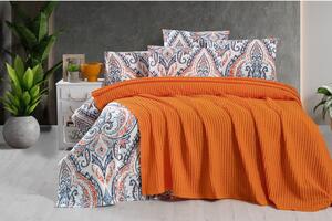 Cuvertură portocalie din bumbac 220x240 cm Waffle – Mila Home