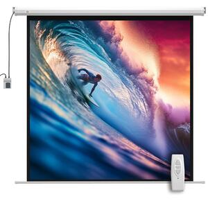 HOMCOM Ecran Proiecție de 85 inch 1:1 cu Telecomandă, Pânză de Proiector Rulantă, 176,5x8x176,5 cm, Alb | Aosom Romania