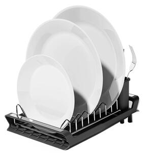 Suport de Vase Extensibil Pufo Simple- Organizator Modern pentru Farfurii, Tacamuri si Pahare in Bucatarie, Negru