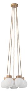 Lustru suspendat pe cablu LOOMIS, 5x E27 / 15 W / 230 V, 130 cm, bej/stejar