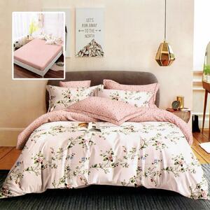 Lenjerie de pat 6 Piese Bumbac 100% Finet -Model Flori roz