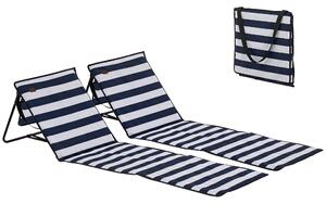 Outsunny Set 2 Șezlonguri Pliabile cu Unghi Reglabil și Buzunar cu Fermoar, 142x51x40 cm, Albastru | Aosom Romania