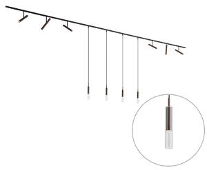 Sistem de iluminat pe șină modern negru cu 6 spoturi și 4 lumini suspendate bronz închis monofazat - Slimline Avery Loyce
