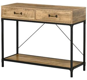 Masă Consolă Vintage HOMCOM din Metal și Lemn, Design Elegant cu 2 Sertare și Raft, Maro, pentru Living, Sufragerie | Aosom Romania
