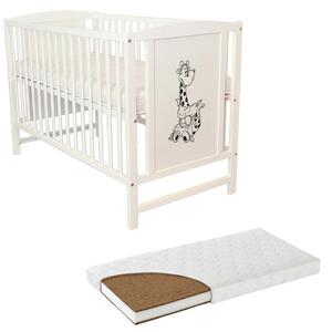 Patut din lemn masiv 120x60 cm Bria alb si saltea cocos LUX 120x60x12 cm, reglabil pe 3 nivele, certificat EN71