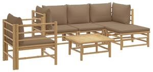 Set mobilier de grădină cu perne gri taupe, 6 piese, bambus