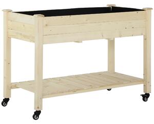 Outsunny Pat Grădină Legume Înălțat Lemn cu Roți, Jardiniera Înălțată cu Raft Inferior, 118x55x83cm, Natural | Aosom Romania