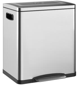 HOMCOM Coș de Gunoi cu 2 Secțiuni de 15L cu Pedală și Capac cu Închidere Lină, 40x34,8x47,5 cm, Argintiu | Aosom Romania