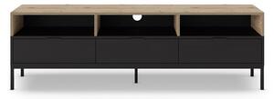 Masă TV neagră/în culoare naturală cu aspect de lemn de stejar 180x55 cm Marion – Marckeric