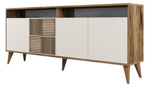 Comodă crem/în culoare naturală joasă cu aspect de lemn de nuc 180x79 cm Milan – Kalune Design