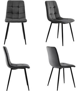 Set de 4 scaune tapițate pentru sufragerie cu spătar, structură din metal, 44x46x86 cm, Gri