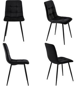 Set de 4 scaune tapițate pentru sufragerie cu spătar, structură din metal, 44x46x86 cm, Negru