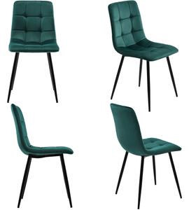 Set de 4 scaune tapițate pentru sufragerie cu spătar, structură din metal, 44x46x86 cm, Verde