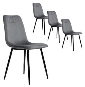 Set de 4 scaune de masă tapițate cu spătar, structură din metal, design ergonomic, 43x40x86 cm, gri