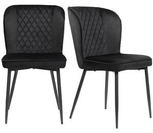 Set de 2 scaune tapițate pentru sufragerie din catifea cu spătar, structură din metal, 47x43x86 cm, Negru