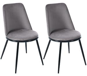 Set de 2 scaune de prânz, tapițerie din catifea, structură metalică, spătar ergonomic, 44×41×88 cm, Gri