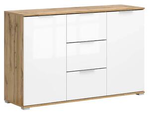 Comoda ZELE, stejar wotan/alb lucios, PAL laminat, 135x41x86 cm