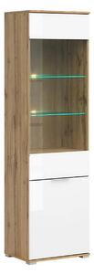 Vitrina ZELE, stejar wotan/alb lucios, PAL laminat, 56x41x195 cm