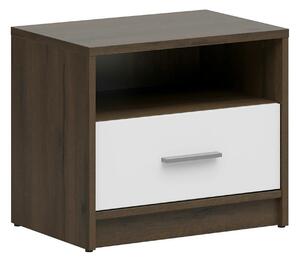 Noptiera NEPO PLUS, stejar inchis/alb, PAL laminat 50x34x43 cm