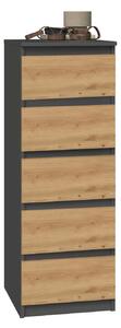Comodă Elbvelu 121Stejar artizan, Antracit, Cu sertare, 11x4x5cm
