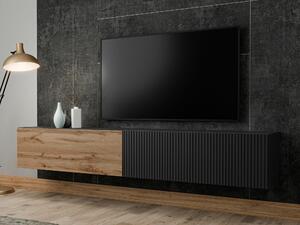 Comodă TV Species, Negru, Stejar Wotan, MDF, PAL laminat, 31x200x30cm, 25.6 kg