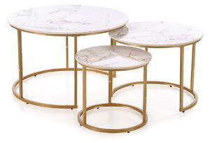Set de măsuțe de cafea Houston 1884, Marmură albă, Auriu, Metal, 50cm, 33 kg