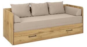 Pat TETRIX 80/160x200, stejar wotan/bej, PAL/stofa, cu saltea extensib
