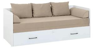 Pat TETRIX 80/160x200, alb/bej, PAL/stofa, cu saltea extensibila si sp