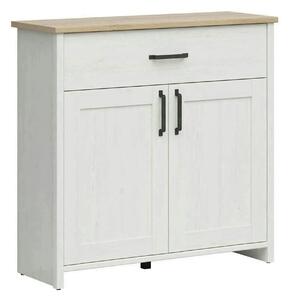 Comoda LOKSA, pin alb/stejar grandson, PAL laminat, 102x38x99 cm