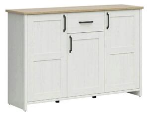 Comoda LOKSA, pin alb/stejar grandson, PAL laminat, 148x43x99 cm