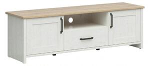 Comoda TV LOKSA, alb/stejar, PAL laminat, 160x44x51 cm