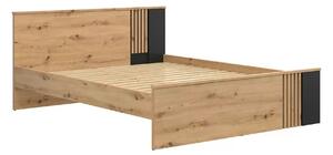 Cadru pat VABRES 160x200, stejar artisan/negru mat, PAL melaminat