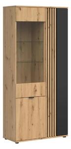 Vitrina VABRES, stejar artisan/negru mat, PAL laminat/sticla, 91x40x19