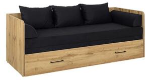 Pat TETRIX 80/160x200, stejar wotan/negru, PAL/stofa, cu saltea extens
