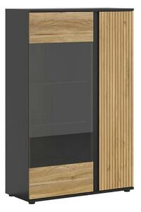 Vitrina LUEN, stejar/negru, PAL laminat/sticla securizata, 95x40x146 c