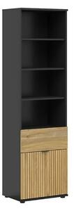 Biblioteca LUEN, stejar/negru, PAL laminat, 57x40x196 cm