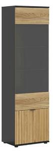 Vitrina LUEN, stejar/negru, PAL laminat/sticla securizata, 57x40x196 c