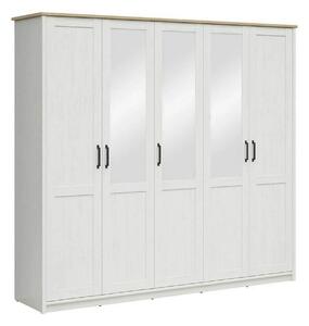 Dressing LOKSA, pin alb/stejar grandson, PAL laminat, cu 5 usi, 241x58
