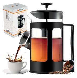 Presa franceza pentru cafea si ceai, capacitate 1 litru, pentru 3-6 persoane, infuzor sticla, sita si piston otel inoxidabil