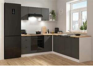 Set bucatarie JUNONA LINE, gri grafit/alb, PAL, 200x220 cm, cu blat st