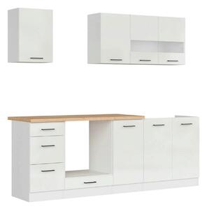 Set bucatarie JUNONA LINE, alb lucios, PAL, 220 cm, cu blat stejar art