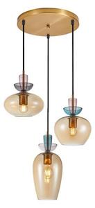 Lustră suspendată pe cablu FANDA, 3xE27/40W/230V, auriu/bej fumuriu - ITALUX PND-31882-3A-GD-AMB