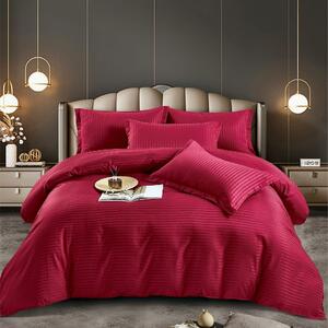 Lenjerie de pat, 2 persoane, damasc, 6 piese, cu elastic, UniDeluxe, rosu , LDA263