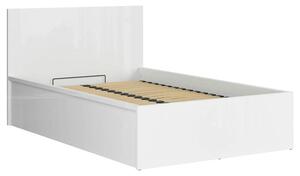 Pat TETRIX 120x200, alb lucios, PAL laminat, cu somiera si lada depozi