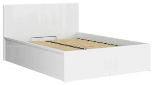 Pat TETRIX 140x200, alb lucios, PAL, cu somiera si spatiu depozitare