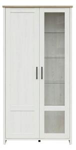 Vitrina LOKSA, pin alb/stejar grandson, PAL laminat, cu iluminare LED