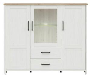 Vitrina LOKSA, alb/stejar, PAL laminat/sticla, cu iluminare LED, 160x4