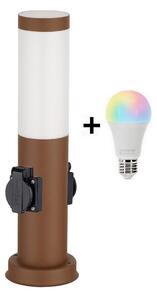 Brilagi - Lampă LED RGBW de exterior cu 2 prize 1xE27/9W/230V 40 cm IP44 maro