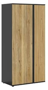 Dulap LUEN, stejar/negru, PAL laminat, cu 2 usi, 95x55x196 cm